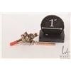Image 2 : Miniature Victorian baby rattle with coral soother 1 1/4" and a 10kt yellow gold 3/4" pin engraved "