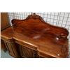 Image 2 : Victorian mahogany side board with three drawer top, three door base and decoratively carved backboa