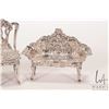 Image 2 : Sterling silver miniature baroque style parlour suite including table with two 2" tall chairs and a 