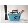 Image 8 : Antique 1930's era dolly's wash tub with attached wringer 10" in diameter and Crystal brand glass an
