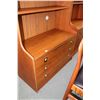 Image 2 : Mid century modern, Swedish made wall unit with three open shelves and three drawer base, 65" H X 35