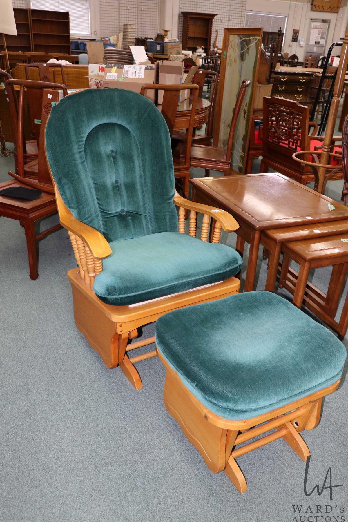 Semi contemporary oak framed glider rocker and matching ottoman - Ward ...