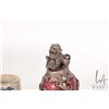 Image 3 : Dark glazed wine bowl, Chinese blue and white archer ring and a foo dog marble ornament