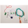 Image 1 : Tibetan bead bracelet plus a pair of earrings, spinach coloured pendant and a heart of the ocean nec
