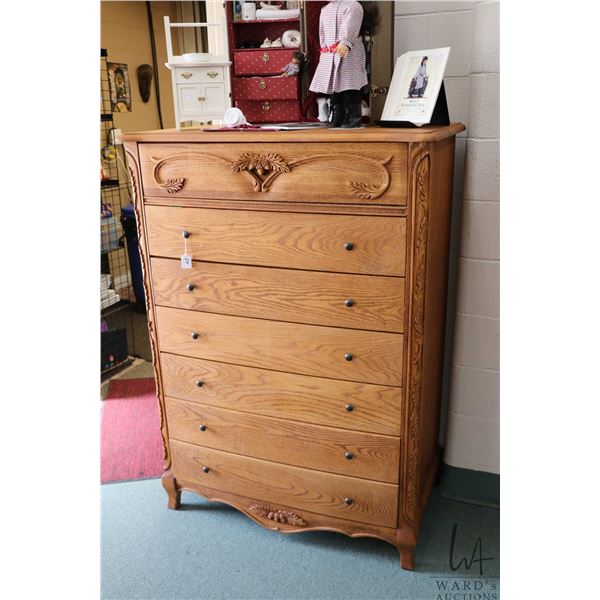 Oakwood Interior Versaille Collection seven drawer highboy, fitted with modern drawer slides, 57" H 