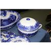 Image 3 : Selection of antique blue and white pottery including wash bowl, lidded comode, platters and three c