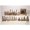 Image 1 : Large tray of brassware including candlesticks, Dutch lady motif bells and fireplace motif candle co