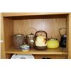 Image 1 : Shelf lot of collectible biscuit barrels and assorted vintage collectible bottles etc.