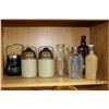 Image 2 : Shelf lot of collectible biscuit barrels and assorted vintage collectible bottles etc.