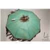 Image 2 : Antique parasol with green cotton and deep fringed cover, collapsible 24" handle missing bottom fini