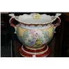 Image 2 : Antique glazed pottery, hand painted 16" diameter jardiniere with double Griffin handles plus 25" H 