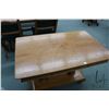 Image 2 : Antique quarter cut oak, single drawer library table with double Empire column supports, 29" H X 42"