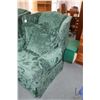 Image 2 : Two vintage upholstered wing back chairs with matching throw pillows