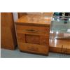 Image 2 : Walnut mid century modern four drawer highboy 41" H X 34" W X 18" D and a matching mirrored vanity w