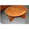 Image 2 : Mid century modular table set that can be 38" D round coffee table or demilune table with two side t