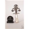 Image 8 : Antique Victorian sterling silver bells and whistle rattle with mother-of-pearl handle, marked with 