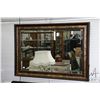 Image 1 : Framed bevelled mirror with mottled bronze style frame, 30" X 43". Note: Not available for shipping.