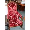 Image 2 : Mid 20th century open arm rocking chair reupholstered with red on white upholstery and small antique