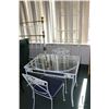 Image 1 : Vintage wrought iron and glass top patio table with two matching chairs, 29" H X 35" X 25" plus a wh