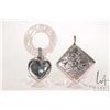 Image 1 : Two vintage baby toys including Brownie motif bell and heart shaped toy on mother-of-pearl/ like han