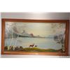 Image 2 : Henry Beaudry ( 1921-1916) framed oil on massonite painting of deer in a mountain lake setting, 23 1