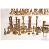 Image 2 : Large tray of brassware including candles sticks, candle snuffers, figures etc.