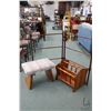 Image 1 : Three pieces of semi contemporary furniture including book/ magazine caddy, upholstered stool and fo