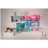 Image 1 : Selection of children's toys incuding doll desk and chairs, Lockstitch sewing machine in box, boilin