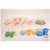 Image 1 : Large selection of child's glass dishware including creams and sugars, teacups and saucers, small ju