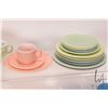 Image 3 : Large selection of child's glass dishware including creams and sugars, teacups and saucers, small ju