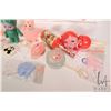 Image 2 : Tray lot of vintage child's celluloid toys and rattles, some new/ old stock and three floating soap 