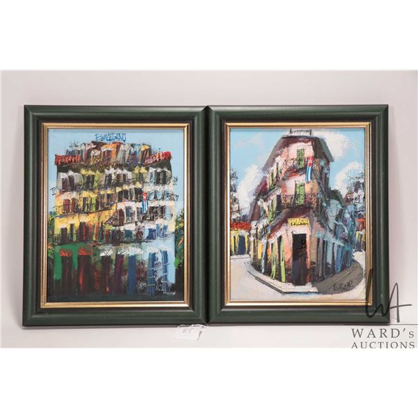 Two artist signed framed acrylic on canvas paintings, titled on verso, "Habana Cuba", both 9 1/2" X 