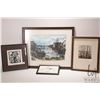 Image 1 : Selection of framed artwork including titled "Lauphenberger Mask" pencil signed by artist Mooney '77