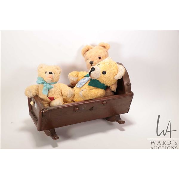 Three vintage bears including German crib toy bear, antique jointed bear and a bear with collar and 