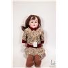 Image 1 : Antique bisque head doll with glass sleep eyes, and open mouth, leather body and bisque hands, human