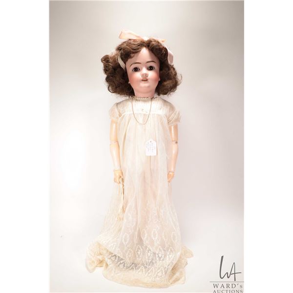 Antique 28" Kley & Hahn "Walkure" bisque head doll with sleep eyes, human hair wig on jointed compos
