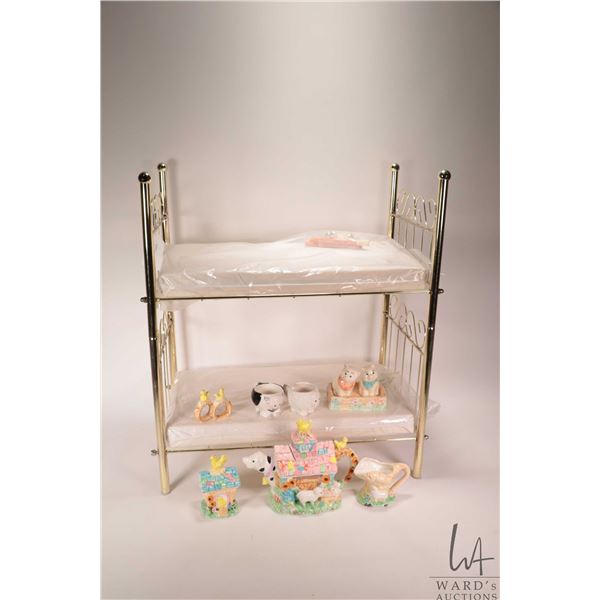 Set of dolls bunk beds in brass tone with mattresses, note: can be made into two single beds and a c