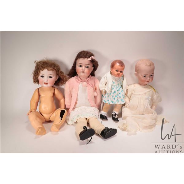 Selection of antique dolls in needs of repair including 16" Kley & Hahn mold 568 character doll with