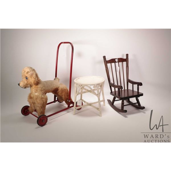 Three children's toys including English made Chiltern Toys dog walker with 20" handle, small painted