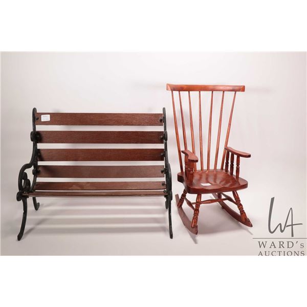 Two pieces of doll furniture including 16" wide park bench and a rocking chair