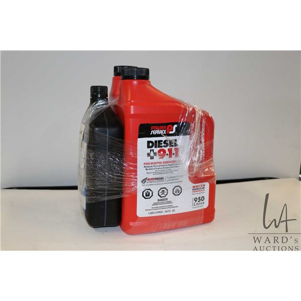 Two 1.893 ltr containers of Power Service Diesel 911 and one 946 ml container of ABC air brake condi