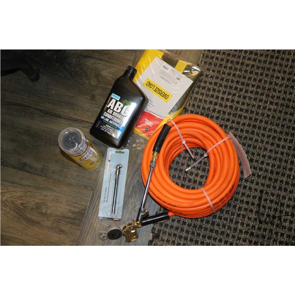 Tire inflater kits, tire repair spray, air brack, Wide Load sign