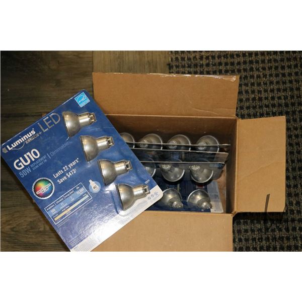 Five 4 count packs of Luminus LED GU10, 50 watt dimmable bulbs