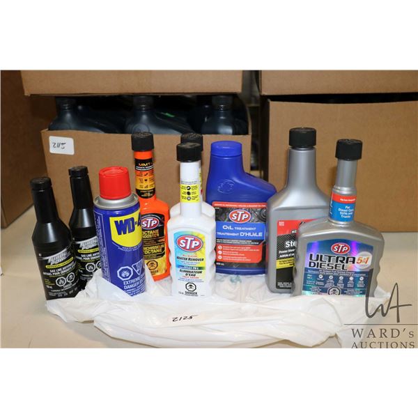 Selection of automotive fluids including one 400 ml container of STP oil treatment, one 354 ml conta