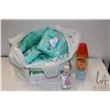 Image 1 : Selection of baby/child items including diaper changing kits, Huggies wipes, baby oil, family insect