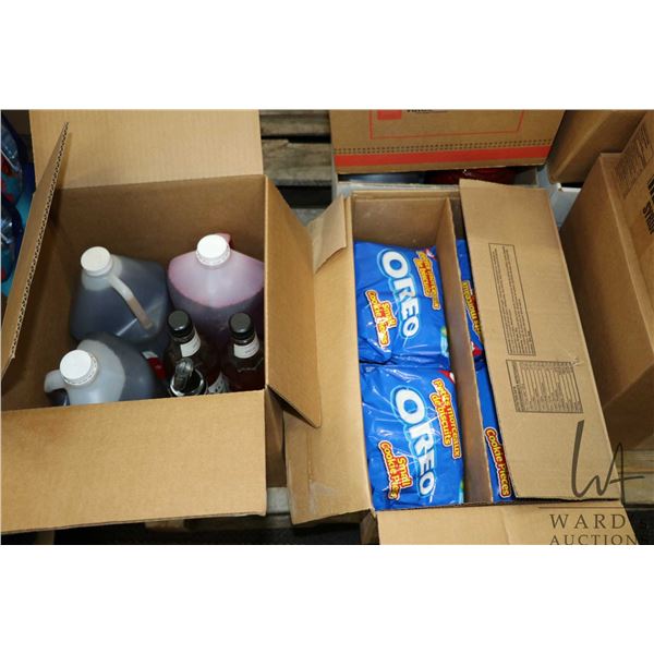 Selection of food items including 4L jug of Richardson strawberry syrup, 4L jug of Richardson vanill