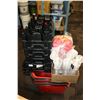 Image 2 : Four grocery totes, selection of plastic wine glasses and cups, two wheel cart, etc
