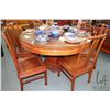 Image 1 : Large Oriental rosewood dining table with mid center pedestal and glass top protector 54" in diamete