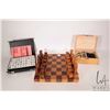 Image 1 : Handmade wooden chess board with pieces and a set of molded chess pieces plus a boxed set of Mahjong