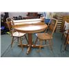 Image 1 : Modern 41" diameter center pedestal dinette table with two 12" insert leaves plus two spindle back c